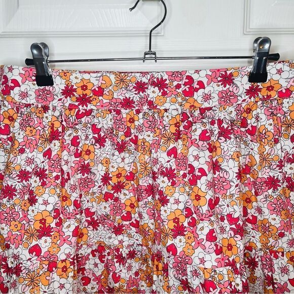 Modcloth Dolls On Parade Tiered Skirt Casusl Cotton Aline Mini Pink Orange L NWT - Picture 5 of 11
